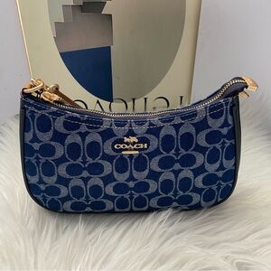 Coach Dark Blue Monogram Wristlet
